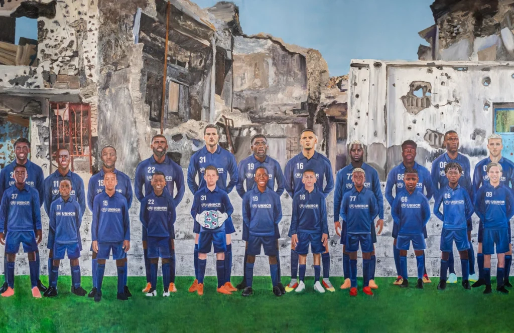 Una imagen de la obra de la artista Carling Jackson que representa al Gamechanging Team de ACNUR. © ACNUR/Devan Head